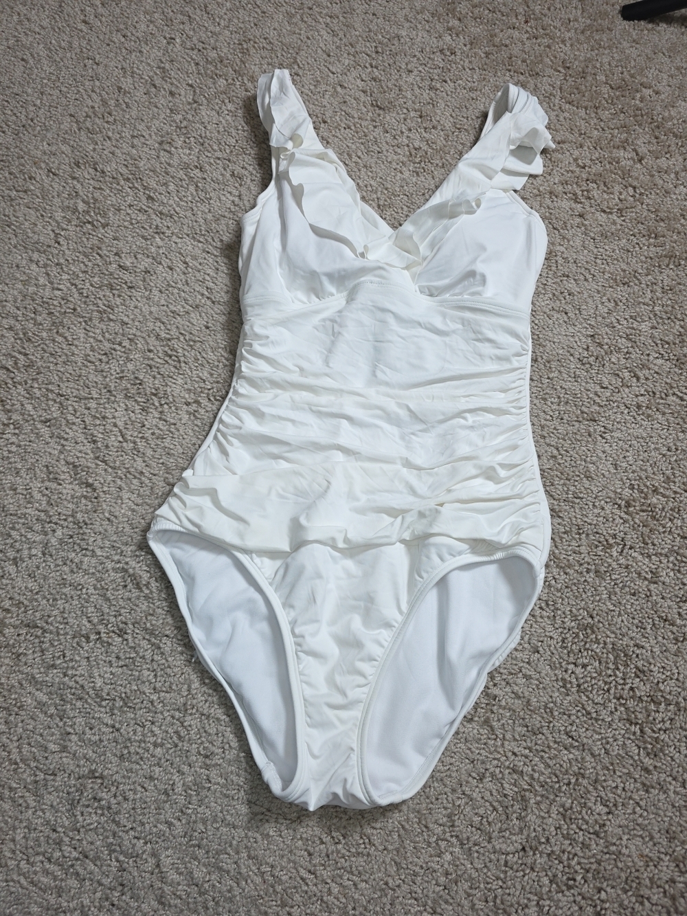 Lauren Ralph Lauren Ruffle Surplice One Piece Swimsuit - White, Size 6 - Picture 2 of 10